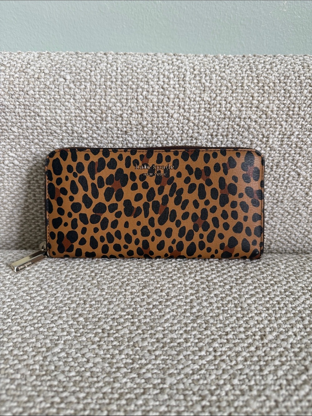 kate spade Leopard Print Zip-Around Wallet in Brown & Black